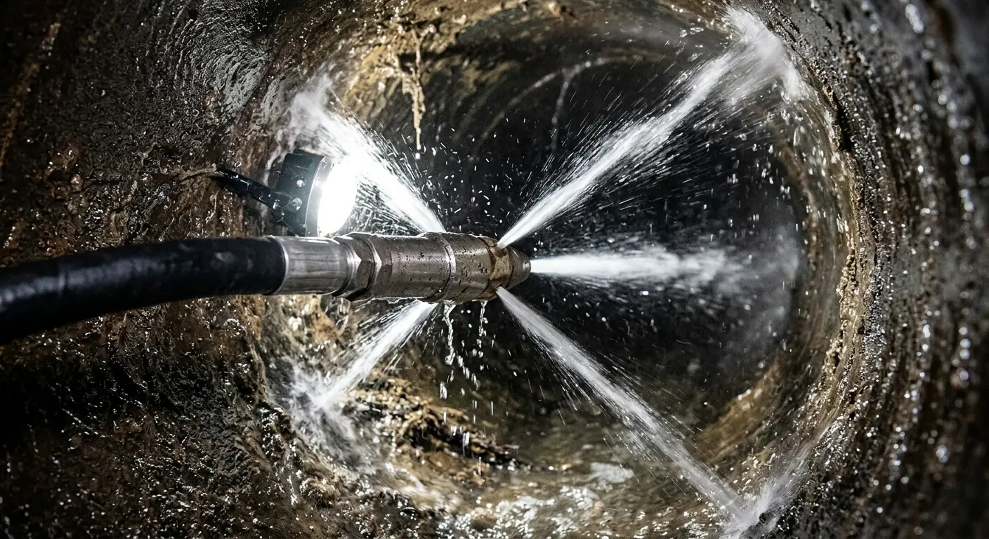 High-pressure hydro jetting nozzle cleaning sewer pipe for Sewer Cleanout in Avra Valley